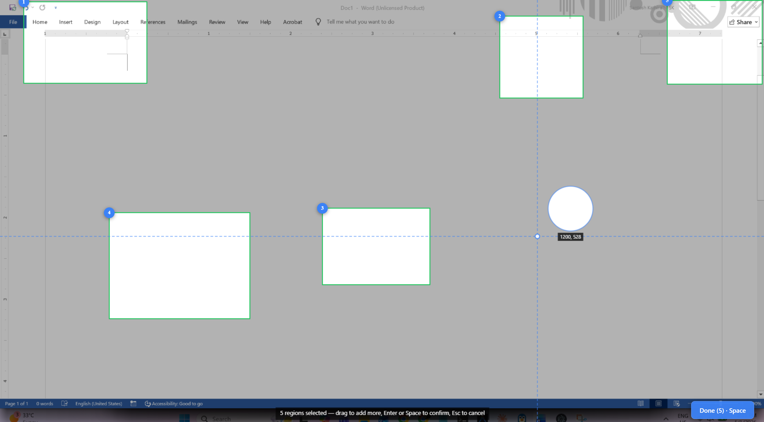Multi-region capture on a Word document
